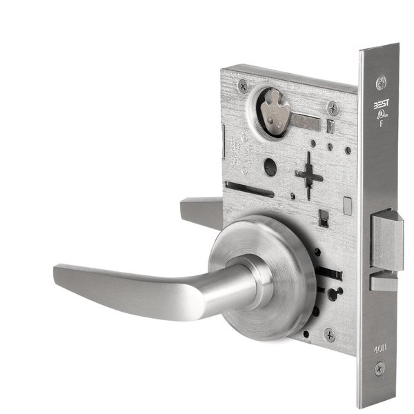 Best Grade 1 Exit Mortise Lock, 16 Lever, H Rose, Non-Keyed, Satin Chrome Finish, Field Reversible 45H0NX16H626